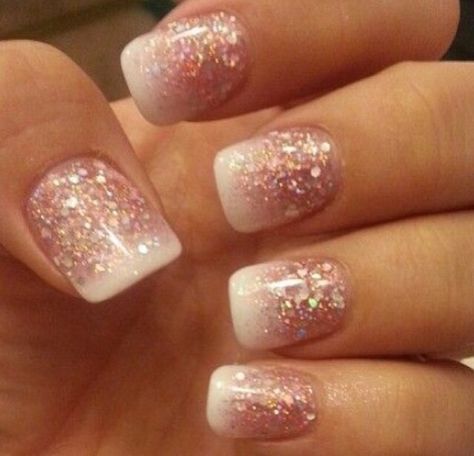 Sparkly French manicure Stars Nails, Short Acrylic Nails Designs, Manicures Designs, Dipped Nails, Prom Nails, Glitter Nail Art, Fancy Nails, Short Acrylic Nails, Valentine's Day Nails