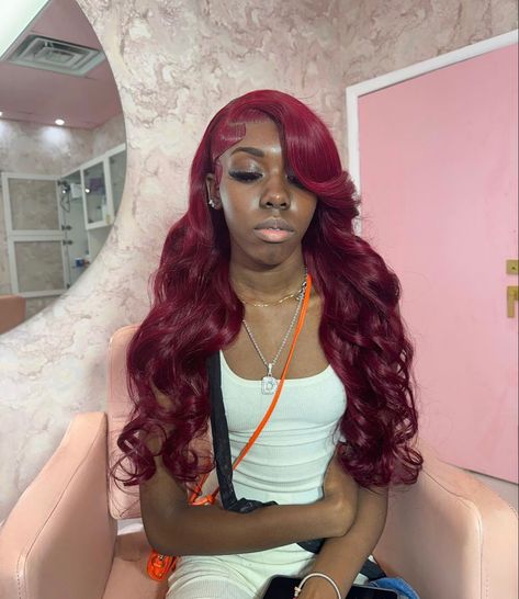 Red Side Part Sew In Weave Curls, Red Hair Quick Weave, Sweet 17, Black Hair Protective Styles, Frontal Wig Hairstyles, Birthday Hairstyles, Red Wigs, Quick Weave Hairstyles, Hot Hair Styles