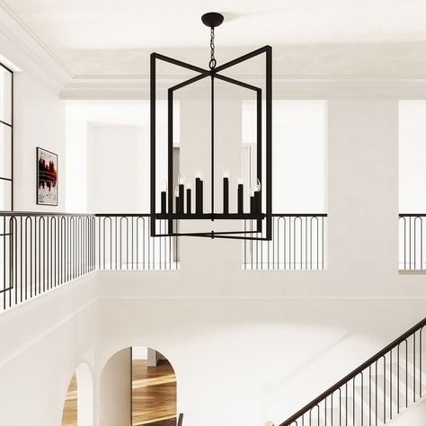 Modern Farmhouse 12-light Geometric Adjustable Metal Chandelier - 31 inches - Bed Bath & Beyond - 38408253 Geometric Outline, Foyer Lighting, Rectangle Chandelier, Bathroom Outdoor, Candle Style Chandelier, Geometric Chandelier, Candle Chandelier, Metal Chandelier, Farmhouse Charm