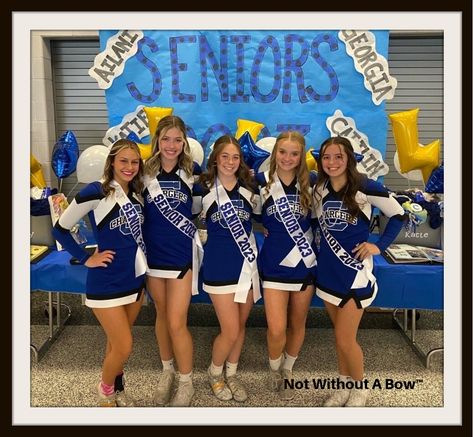 "Make the event memorable with a custom senior sash! Created with top quality satin ribbon. Size: One size fits most. Total sash length is 36\" Ribbon Width: 3\" (shown in sample photo) Sash will NOT be sewn and a safety pin will be included to allow for a custom fit. Important note: This listing is for the design as shown ( with name / school change) any request for design change ( re-order of text/ additional text) will be an additional fee and buyer must contact prior to purchase. Customize Y Senior Sash Ideas, Senior Night Sash, Cheer Sash, Senior Sash, Senior Night Posters, Cute Cheer Pictures, Blue Cheer, Graduation Sash, Senior Stuff