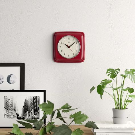 Zipcode Design Campden Wall Clock & Reviews | Wayfair Bright Palette, Living Room Mantel, Retro Wall Clock, Diy Bird Feeder, Vintage Inspired Decor, Retro Clock, Square Wall Clock, Metal Wall Clock, Clock Face