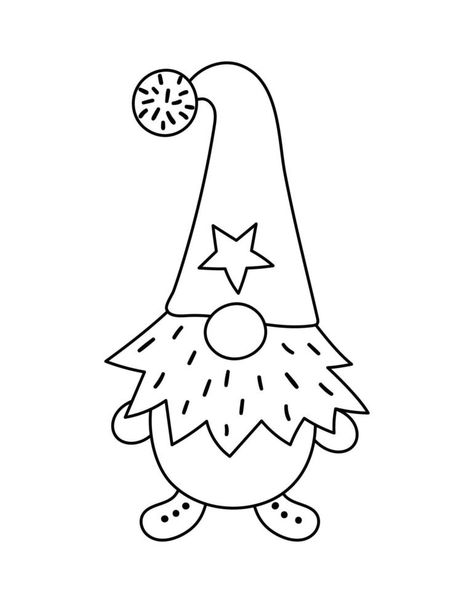 Christmas Gnome Coloring Pages, Gnome Coloring Pages, Beard Funny, Christmas Cards Drawing, Long Beard, Cute Black And White, Free Christmas Printables, Red Cap, Dot Art Painting