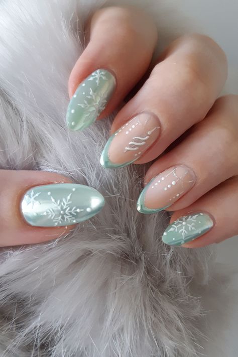 Christmas Nails Moonlight Blue Lagoon & Snowflakes Nail Art Christmas Nails For Short Nails, Nails For Short Nails, Short Winter Nails, Christmas Nail Inspo, Christmas Winter Nails, Winter Christmas Nails, Spring Nail Trends, Christmas Nail Ideas, Winter Manicure