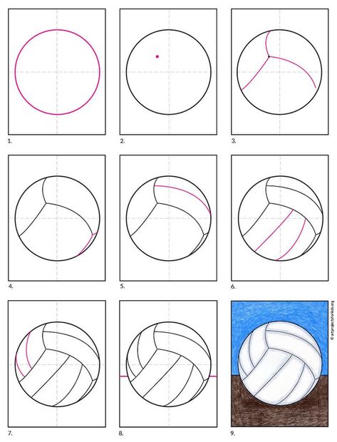 Volleyball Cards, Draw A Volleyball, Volleyball Art, Volleyball Drawing, Dig Pink, Sports Drawings, Girl Drawing Easy, Ball Drawing, Small Drawings