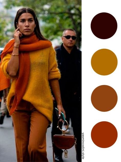 Colors That Go With Orange Clothes, Rust Outfit Color Combos, Colourful Autumn Outfits, Warm Color Outfits, Fall Colors Outfits, Dress Selfie, Autumn Color Palette Fashion, Fall Fashion Colors, Deep Autumn Color Palette