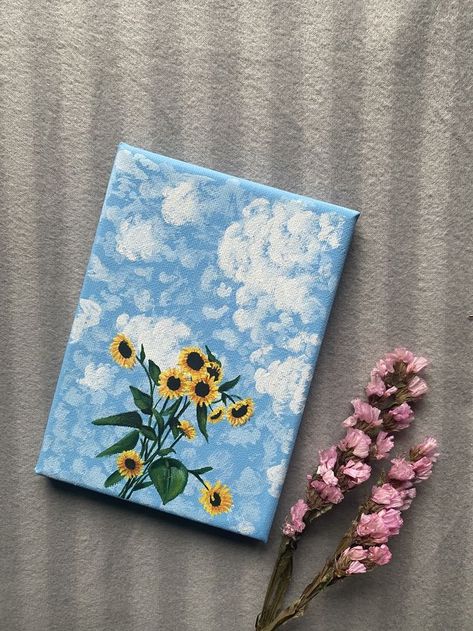 Anniversary Painting Ideas For Parents, Small Canvas Paintings Acrylics, Canvas Art Sunflower, Asthetic Paintings Canvases, Mini Canvas Painting Ideas, Canvas Art Painting Abstract, Canvas Art Painting Acrylic, Sky Art Painting, Small Canvas Paintings