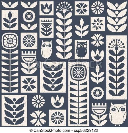 Folk Illustration, Arte Folk, Scandinavian Pattern, White And Blue Flowers, Folk Art Flowers, Folk Design, Linocut Art, Scandinavian Folk Art, Scandinavian Art