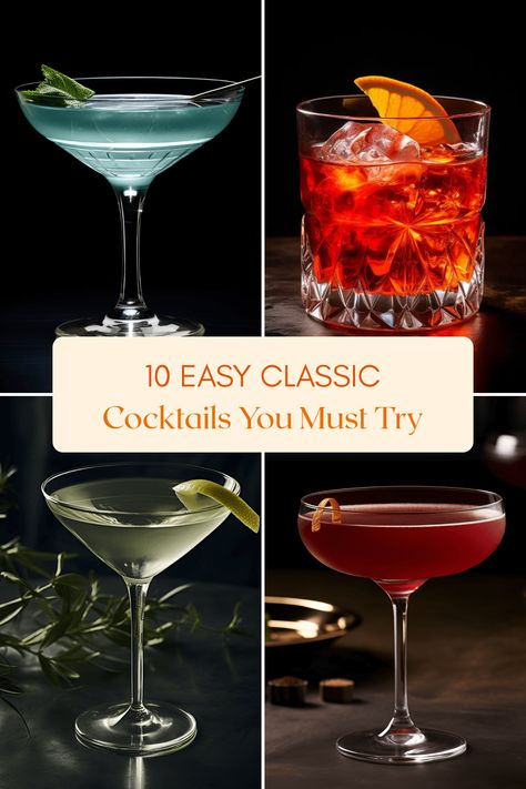 Discover these simple recipes for classic cocktails that you can whip up in just a few minutes. From the timeless Martini to the refreshing Moscow Mule, have a sip of nostalgia! Basic Cocktails Recipes, Vintage Cocktail Recipes, Simple Martini Recipes, Classic Martini Recipes, Simple Martini, Basic Cocktail Recipes, Martini Recipes Easy, Classic Vodka Cocktails, Simple Cocktails