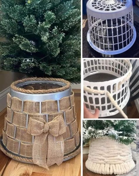 Facebook Christmas Tree Basket Skirt, Christmas Tree Base Cover, Christmas Tree Stand Cover, Tree Collar Christmas, Christmas Tree In Basket, Diy Christmas Tree Skirt, Christmas Tree Base, Tree Collar, Christmas Window Decorations