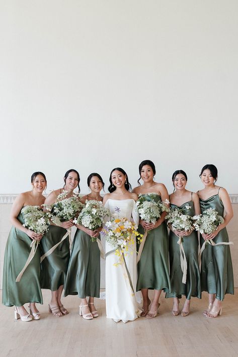 Filipino Wedding Gown, Sage Green Filipino Wedding, Bridesmaid Dresses Asian, Filipiniana Bridesmaid Dresses, Garden Wedding Bridesmaids, Filipiniana Wedding Theme, Summer Weddings Bridesmaids, Filipiniana Wedding, Wedding Entourage