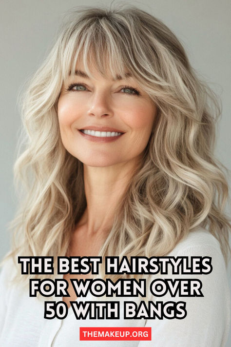 40 Amazing Hairstyles for Women Over 50 with Bangs Plus Tips For Flawless Hair! Hairstyles For 55 Year Old Women Over 50, Hairstyles For Long Face Shape Over 50, Long Hair With Bangs 50 Year Old Women, Over 50 Long Hair With Bangs, Over 50 Hairstyles With Bangs, Bangs To Cover Forehead Wrinkles, Long Hair With Bangs For Women Over 50, Medium Hair Styles For Women With Bangs, Headbands For Older Women Over 50