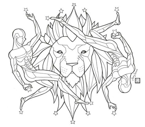 Leo And Gemini Tattoo, Leo And Gemini, Geometric Lion Tattoo, Gemini Tattoo Designs, Sun Moon Rising, Geometric Lion, Rising Sign, Lion Drawing, Gemini Tattoo