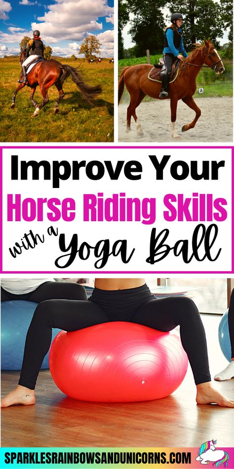 Use these Yoga ball exercises to practice your horse riding skills at home. Yoga balls can help work on your balance, your core strength, your hip movement and more. If you would like to see videos on how to do the exercises in this post then heart this pin so I know and subscribe to my YouTube channel because I plan on making videos for these Yoga ball exercises, even if I look a little awkward :-). #improvehorseriding #horseriding #horsebackriding #beginnerhorsebackriding #beginnerequestrian Exercises For Horse Riders, Exercises For Horseback Riders, How To Practice Horse Riding Without A Horse, Exercise For Equestrians, Horse Riding Workouts, Equestrian Exercises, Horse Riding Exercises, Equestrian Workout, Horse Yoga