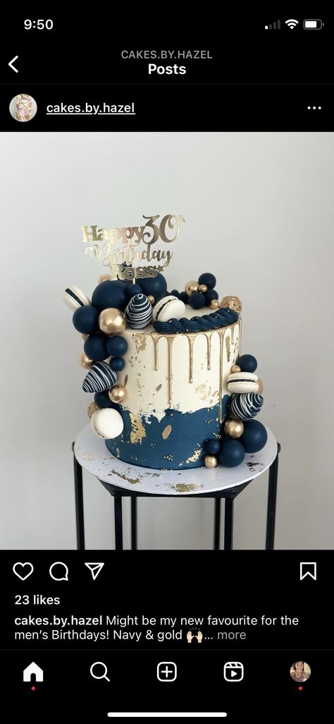 Navy Blue Birthday Theme For Men, Navy Gold Cake, 30th Birthday Cake For Men My Husband, Navy Blue Cake For Men, Navy Birthday Cake, Navy And Gold Cake, Male Birthday Cake, 30th Birthday Cakes For Men, Blue Birthday Themes