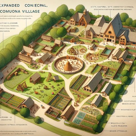 Village Layout Design, Village Map Design, Compound Plans Layout, Medieval House Floor Plan, Medieval House Plans, Small Village Layout, Family Compound Layout, Family Village Plans, Family Compound Ideas Layout