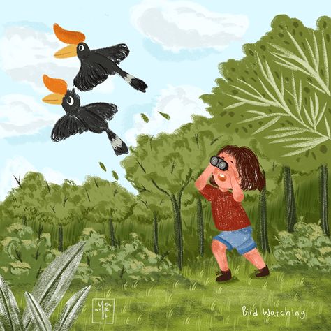 Children book illustration - Enggang Bird (Rangkong) on Behance Bird Watching Illustration, Burung Kakatua, Children Book Illustration, Story Illustration, College Work, Children Book, Bird Illustration, The Neighborhood, Flower Show