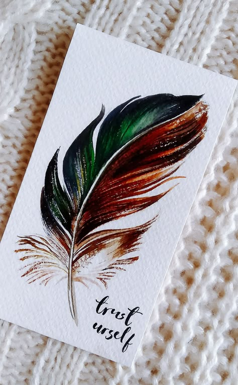 Bird Feather Painting, Watercolor Feather Painting, Feather Painting Ideas, Painting Feathers Acrylic, Watercolour Bookmark Ideas, Feather Drawing Simple, Bookmark Painting Ideas, Feather Art Painting, Watercolour Feathers