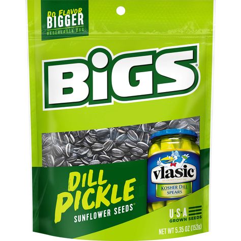 BIGS Vlasic Dill Pickle Sunflower Seeds, 5.35-Ounce Bags (Pack of 12) (10896887002209,) Bigs Sunflower Seeds, Vlasic Pickles, Pickle Seasoning, Bacon Salt, Summertime Snacks, Best Pickles, Homemade Trail Mix, Dehydrated Onions, Road Trip Snacks