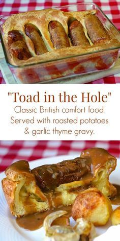 Breakfast Casserole With Gravy, Potatoes And Gravy, British Cooking, Toad In The Hole, British Dishes, Scottish Recipes, British Baking, Yorkshire Pudding, Roast Potatoes