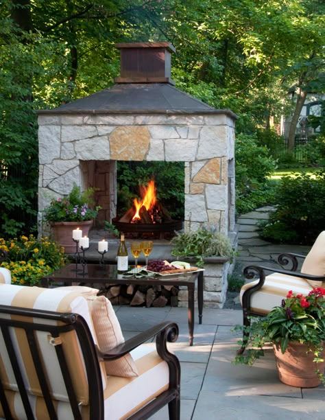 Patio Fireplaces, Giant Backyard, Outside Fireplace, Fireplace Patio, Outdoor Fireplace Designs, Outdoor Fireplace Patio, Backyard Fireplace, Midwest Living, Outdoor Fireplaces