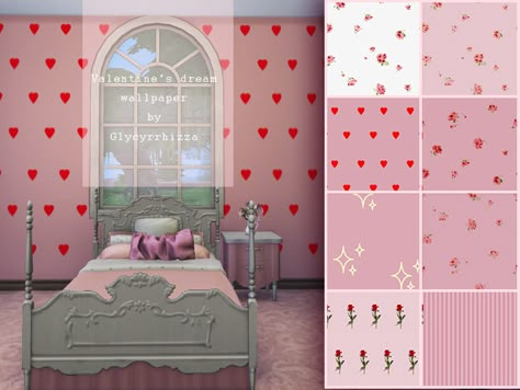 Sims 4 Lovecore Cc, Ts4 Cc Wall Decor, Sims 4 Pink Furniture Cc, Cute Wall Painting, Sims Clutter, Living Room Sims 4, Dreams Wallpaper, Pink Picture Frames, Sims Furniture