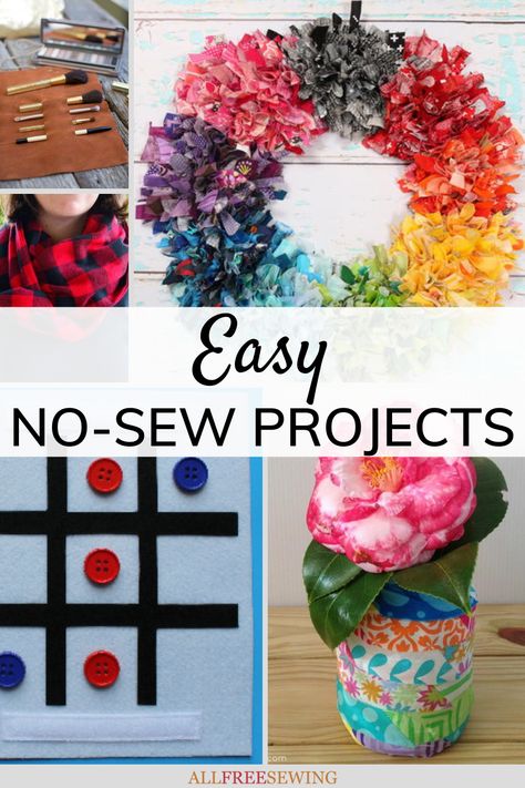 No Sewing Fabric Projects, No Sew Scrap Fabric Projects, Non Sewing Fabric Crafts, No Sew Fabric Crafts Diy, No Sew Projects Easy, Scrap Fabric Projects Easy No Sew, No Sew Crafts With Fabric, No Sew Fabric Projects, No Sew Fleece Projects