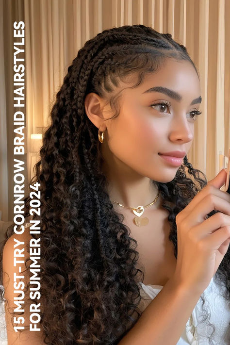 15 Must-Try Cornrow Braid Hairstyles for Summer in 2024 Braids For The Beach For Black Women, Curly Cornrows Braids, 4 Cornrows Braids Black Women, Hairstyles For Black Women Color, Twist Braided Hairstyles, Hairstyles For Black Women Twist, 4 Cornrows Braids, Hairstyles For Black Women Updo, Hairstyles For Black Women Quick