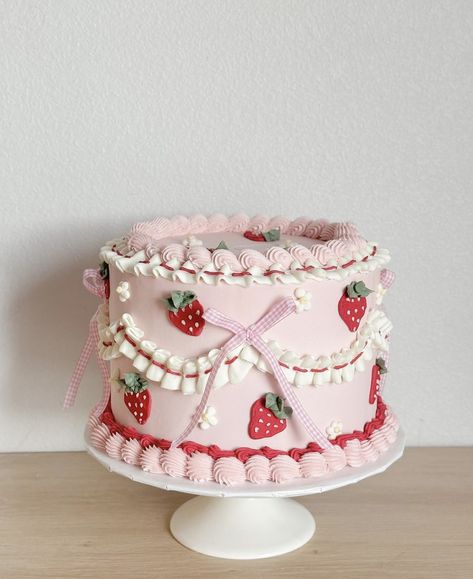 Strawberry 1st Birthday Cupcakes, Pink Piped Cake, 90s Strawberry Shortcake, Simple Berry First Birthday, Berry Sweet 3rd Birthday, 2 Tier Strawberry Cake, Berry Special Birthday, Vintage Strawberry Birthday Party, Strawberry Shortcake First Birthday Cake