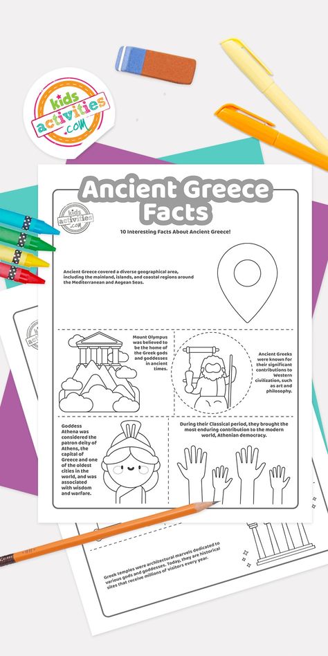 Fascinating Facts about Ancient Greece for Print & Play | Kids Activities Blog Japan Facts For Kids, Ancient Greece Projects, Ancient Greece Activities, Greek Activities, Ancient Greece Facts, China Facts, Japan Facts, 10 Interesting Facts, Classical Period