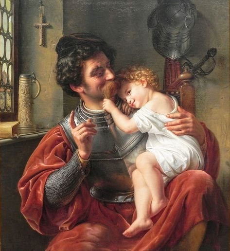 The Good, the True, and the Beautiful Theodor Hildebrandt (1804-1874) “The Warrior and His Child” (1832) Italian Painters, Sigmund Freud, Post Impressionism, The Warrior, British Art, Art Appreciation, Italian Artist, Great Words, Good Good Father