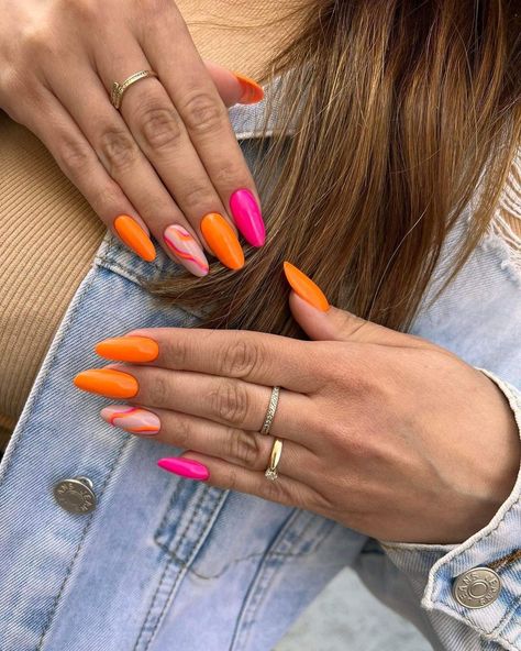 Orange and Pink Nails 20 Ideas: Adding a Splash of Vibrance to Your Style - women-club.online Orange And Pink Nails, Fantasy French, Blush Pink Nails, Cute Nail Colors, Sassy Nails, Long Nail Designs, Orange Nails, Orange And Pink, Dope Nails