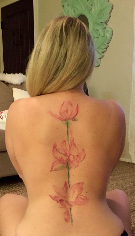 abstract watercolor lotus flower tattoo #watercolor #tattoo #lotus #flower Lotus Flower Tattoo On Back, Louts Flower Tattoo, Back Tattoo Flowers, Lotus Flower Back Tattoo, Back Tattoo Flower, Lotus Back Tattoo, Pink Flower Tattoo, Back Flower Tattoo, Watercolor Tattoos For Women