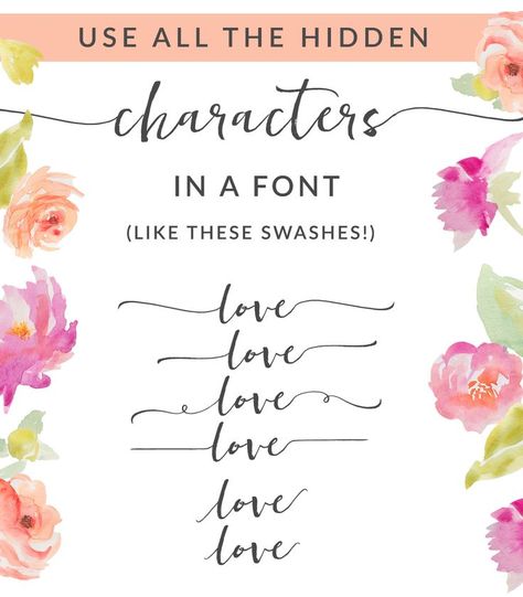 Secret To Add Swashes + Extras to Your Fonts…. Use The Private Use Area in a Font Copy And Paste Fonts, Tattoo Generator, Feminine Wordpress Theme, Instagram Font, Trendy Fonts, Free Script Fonts, Font Combinations, Font Inspiration, Fancy Fonts