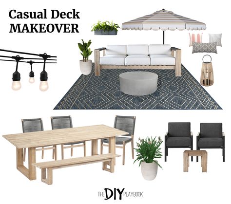 Casual Deck makeover - patio furniture layout mood board Outdoor Furniture Layout, Deck Furniture Layout, Patio Furniture Layout, Deck Makeover, Cute Living Room, Living Room Setup, Backyard Furniture, Gray Dining Chairs, Deck Furniture