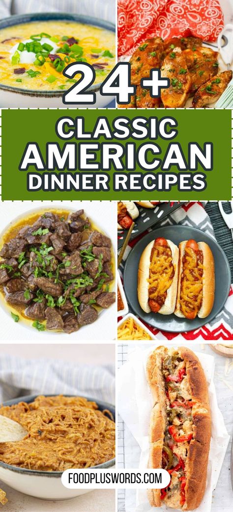 Get ready for a trip through America with classic dinner recipes. From Southern to healthy, we've got easy meals for you. Whether you like traditional tastes or want something new, we've got it. No more boring food – just tasty dishes to enjoy. So, let's cook up some American flavors together! American Food Dinner, American Cuisine Food, All American Meals, Traditional American Food Recipes, American Meal Ideas, American Dishes Meals, Classic American Recipes, American Food Recipes Dinners, Traditional Dinner Recipes