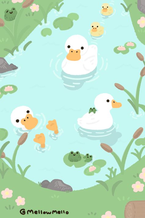 Matches with cute cows in a field Duck And Frog Wallpaper, Ducks In A Pond, Cows In A Field, Swimming Cartoon, Spring Drawing, Cute Backgrounds For Iphone, Duck Drawing, Duck Wallpaper, Frog Wallpaper