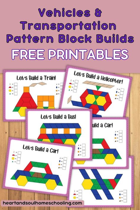 Transportation Theme For Kindergarten, Transportation Preschool Theme Bulletin Boards, Vehicle Math Activities For Preschool, Vehicle Theme Preschool Activities, Pattern Block Cards Free Printable, Transportation Theme For Preschool, Preschool Puzzles Free Printable, Build A City Printable Free, Vehicles Activity For Preschool