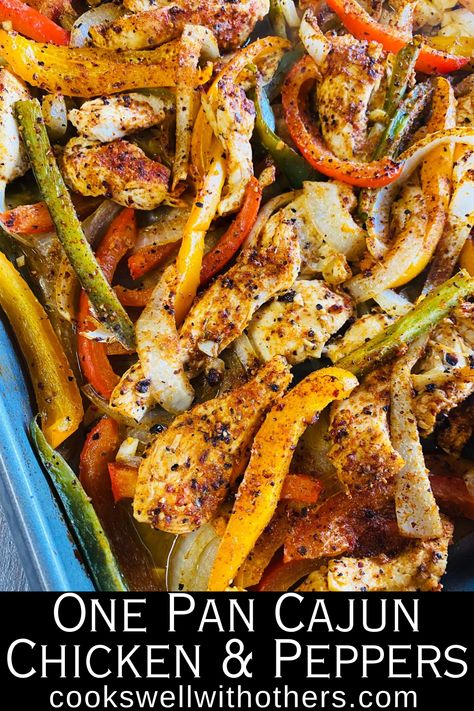 chicken and pepper sheet pan dinner One Pan Chicken And Peppers, Cajun Chicken Sheet Pan Dinner, Cajun Chicken And Peppers, Sheet Pan Chicken And Peppers, Keto Cajun Recipes, Cajun Chicken Breast, Chicken And Peppers, Dinners Chicken, Sheet Pan Meals Chicken