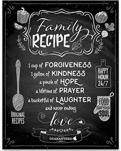 Family Recipe - Forgiveness Laughter Love - 11x14 Unframed Typography Art Print - Great Kitchen Décor #ad #afflink #HomeDecor #KitchenDecor #KitchenIdeas #chalkboard #InspirationalQuotes #InspirationalDecor Chalkboard Art Kitchen, Kitchen Wall Art Printables, Kitchen Chalkboard, Recipe Art, Messy Kitchen, Kitchen Quotes, Small Room Decor, Typography Art Print, Chalkboard Style