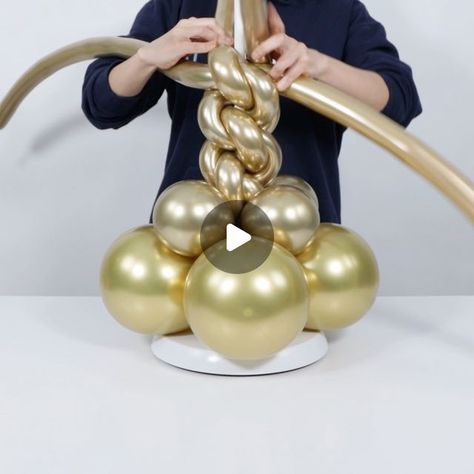 All Gold Balloon Garland, Balloon Tower Centerpieces, Single Color Balloon Garland, Balloon Garland With Number, How To Make A Balloon Column Diy, Balloon Pillar Ideas, Gold Chain Balloons, How To Make Balloon Columns Diy, Birthday Balloon Display