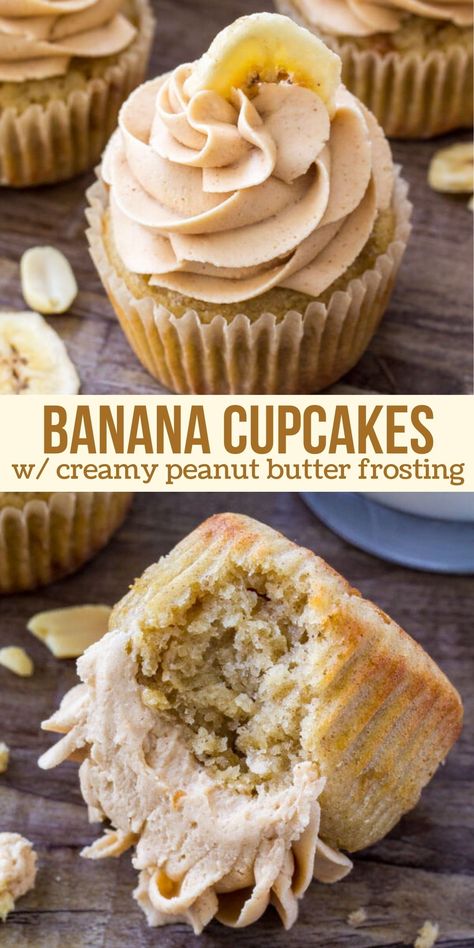 Banana Cupcake With Peanut Butter Frosting, Banana Cupcakes With Peanut Butter Icing, Banana Peanut Butter Cupcakes, Moist Banana Cupcakes, Banana Cupcakes With Cinnamon Frosting, Banana Cake With Peanut Butter Frosting, Banana Peanut Butter Dessert, Easy Banana Cupcakes, Muffins With Icing