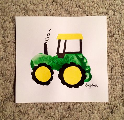 Footprint Tractor, Tractor Crafts, Farm Animal Crafts, Baby Art Projects, Footprint Crafts, Toddler Art Projects, Footprint Art, Handprint Crafts, Daycare Crafts