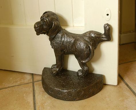 Fun Doorstops! They don't have to be boring !!! Metal Dog Doorstop Dog Door Stop, 3d Ideas, Black Wall Clock, Door Stops, French Chateau, Creative Furniture, Door Stopper, Clay Sculpture, Beatrix Potter