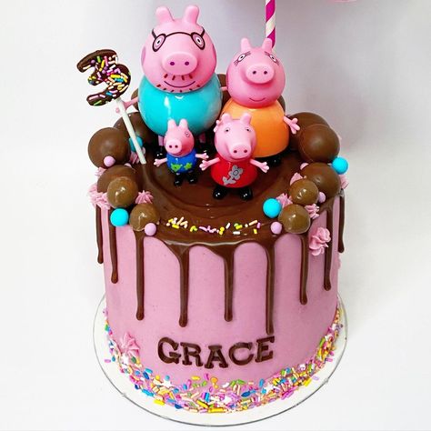 Muddy puddles... Celebrating Grace’s 3rd birthday with this chocolate swirl cake with chocolate mud drip and a balloon topper. Sprinkles… | Instagram Muddy Puddle Cake, Chocolate Swirl Cake, Pig Cakes, Muddy Puddle, Pepper Pig, Peppa Pig Cake, Swirl Cake, Pig Cake, Chocolate Swirl