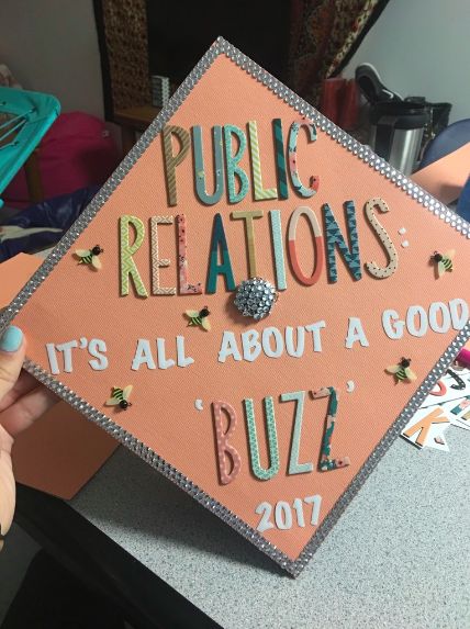 Public Relations Graduation Pictures, Communication Graduation Cap, Cap Diy Ideas, Cap Ideas Graduation, Graduation Cap Diy, Public Relations Career, Grad Cap Decor, Cap Decoration Graduation, Graduation Cap Designs College