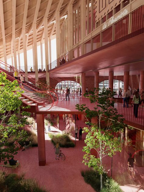 BIG unveils mass timber transit hub design for Toulouse | News | Archinect Transit Hub Design, Underground Building, Mass Timber, Brick Roof, Transport Hub, Types Of Bricks, Architecture Set, Timber Architecture, Bjarke Ingels