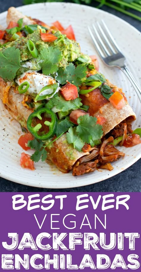 Jackfruit Enchiladas, Vegan Jackfruit, Jack Fruit, Jackfruit Recipes, Vegan Enchiladas, Vegan Mexican Recipes, Photo Food, Vegan Main Dishes, Vegan Meal Plans