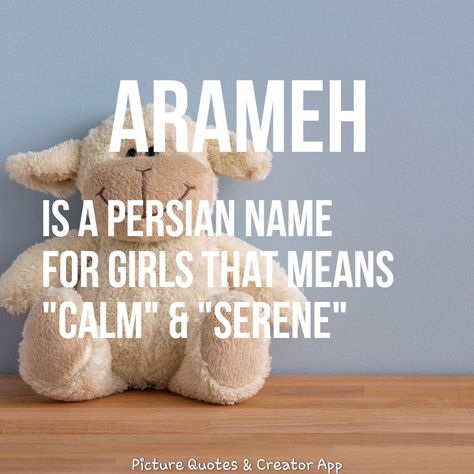 Arameh is a Persian name for girls that means calm & serene Iranian Names, Persian Names, Names For Girls, Horse Names, Quote Creator, Female Names, Post Partum, Unique Names, Names With Meaning