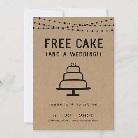 Free Cake Funny Save The Date Card #zazzle #weddinginvitations #birthdayinvitations #babyshowerinvitations #zazzleinvitations #monogram #businesscards #graduation #homedecor Funny Save The Date, Baby Shower Couples, Funny Birthday Invitations, Funny Invitations, Funny Save The Dates, Cake Funny, Gender Neutral Invitations, Surprise Birthday Invitations, Surprise Birthday Party