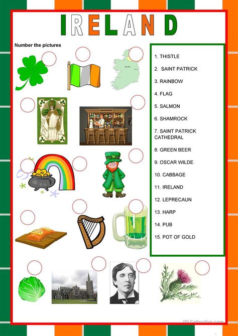 English speaking countries - Ireland - English ESL Worksheets for distance learning and physical classrooms Ireland Worksheet, Country Worksheet, Snowman Writing, Ireland Culture, Teach English Online, Ireland Country, Ireland Weather, Creative Lesson Plans, Teaching English Abroad